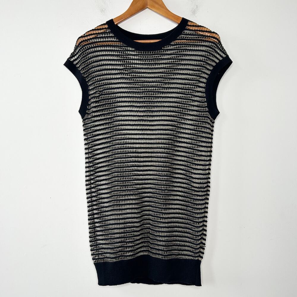 ALLSAINTS Knit Dress Womens Size 0 Oversized Black Gold Metallic Alt Edgy Grunge